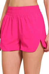 Zenana Windbreaker Smocked Waistband Running Shorts OutfitFlow